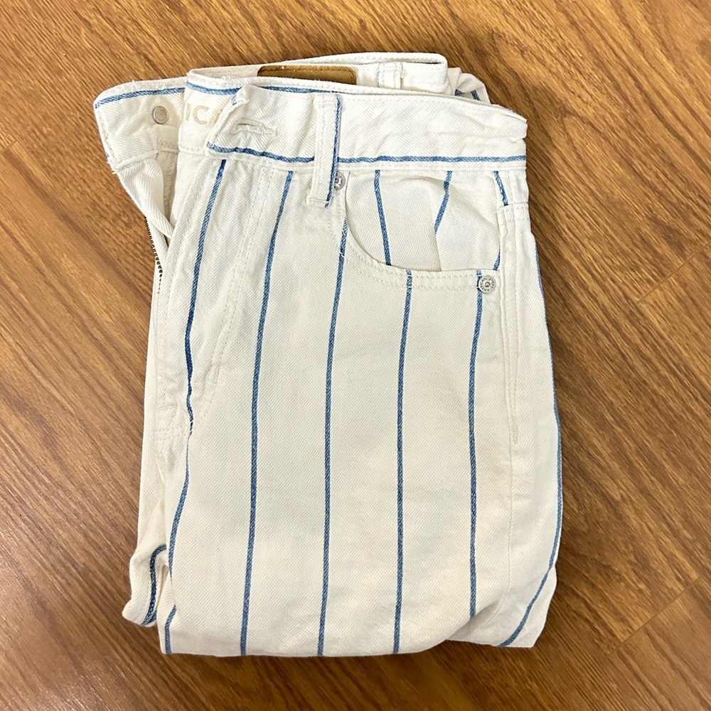 American Eagle Outfitters Cream and Blue Striped Jeans